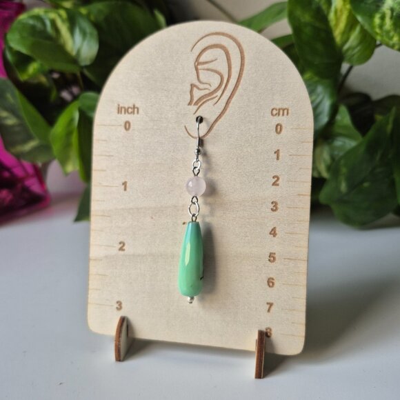Green Opal Handmade Earrings with Rose Quartz - Picture 3 of 3